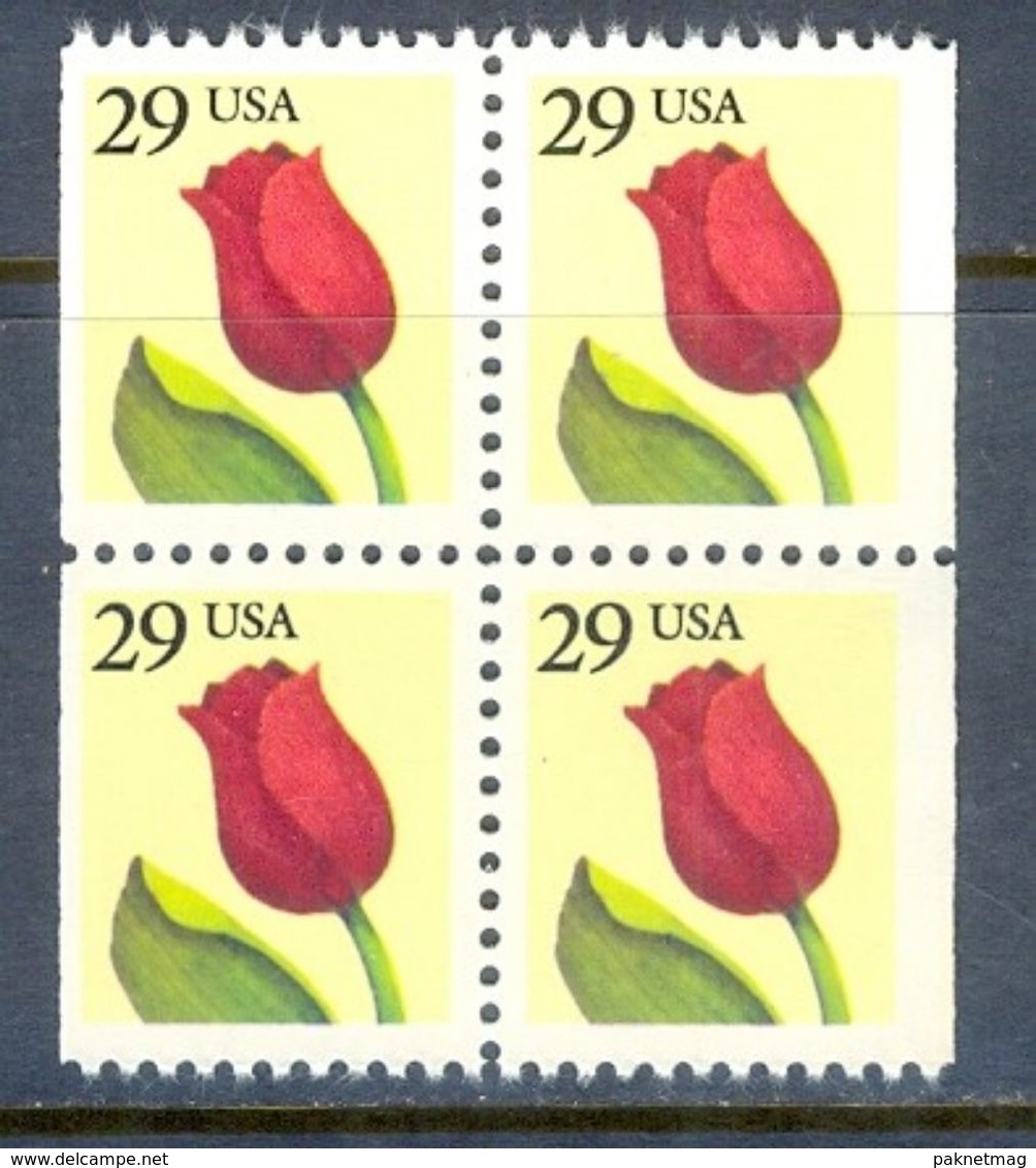 E56- USA 1991 Red Rose Flora Block Of Four. - Other & Unclassified