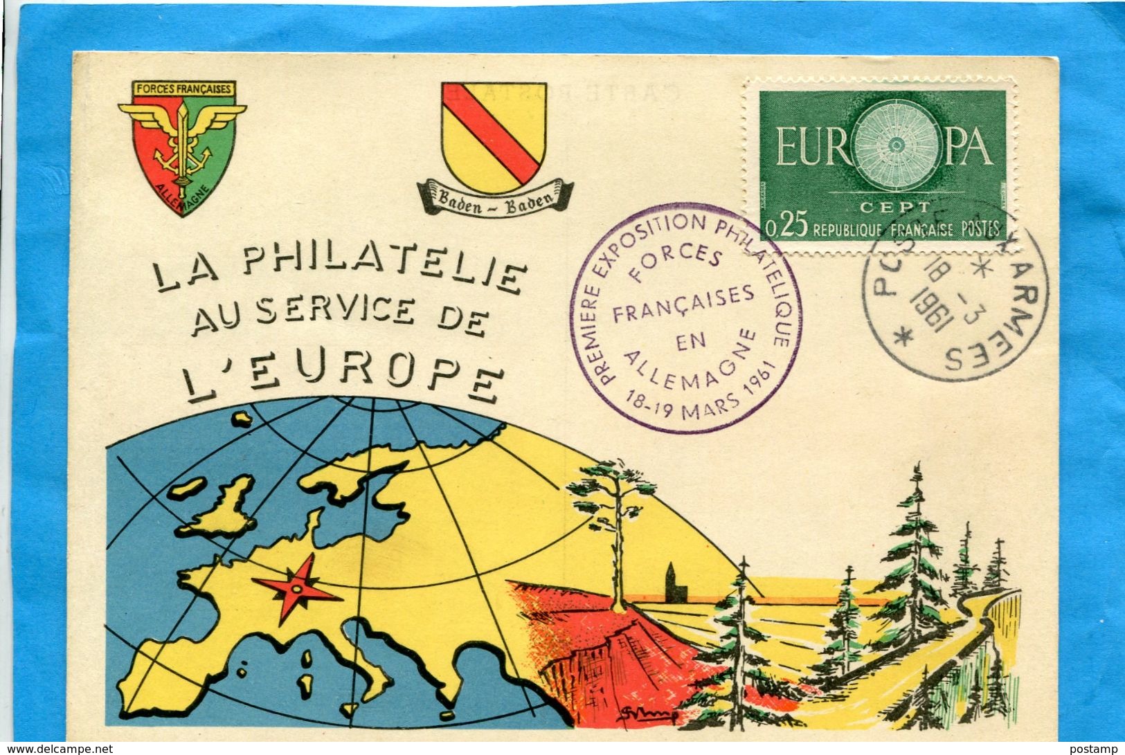 MARCOPHILIE-militaria-carte -forces Fses En Allemagne-cad 1ère Expo 1961 Poste Aux Armées - Cachets Militaires A Partir De 1900 (hors Guerres)