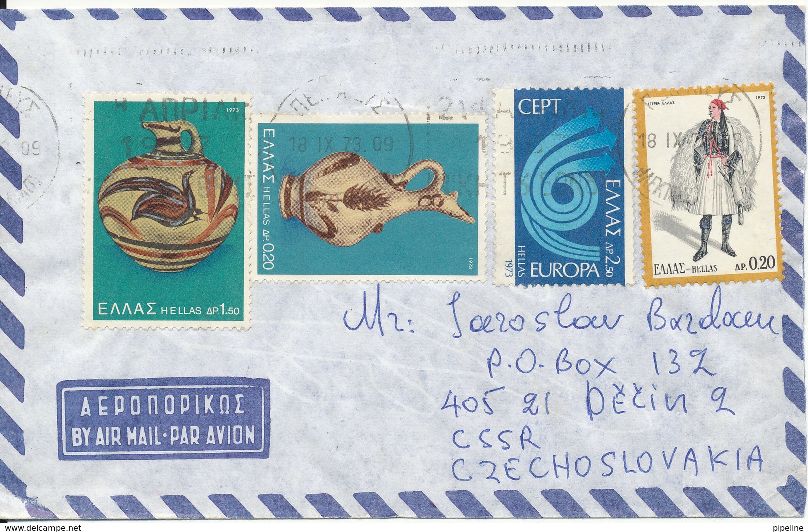 Greece Air Mail Cover Sent To Czechoslovakia 18-9-1973 Topic Stamps - Covers & Documents