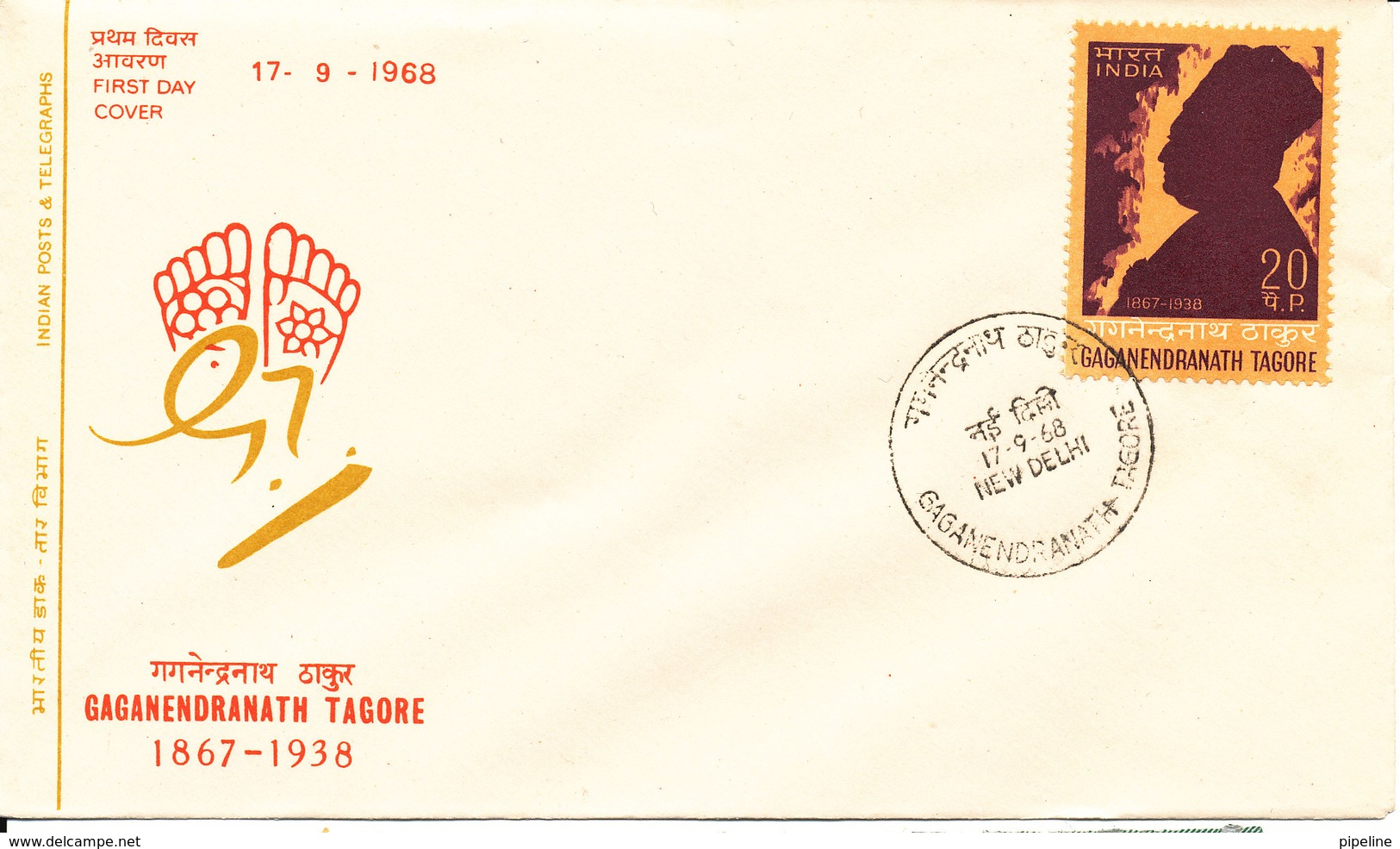 India FDC 17-9-1968 Gaganendranath Tagore With Cachet - FDC