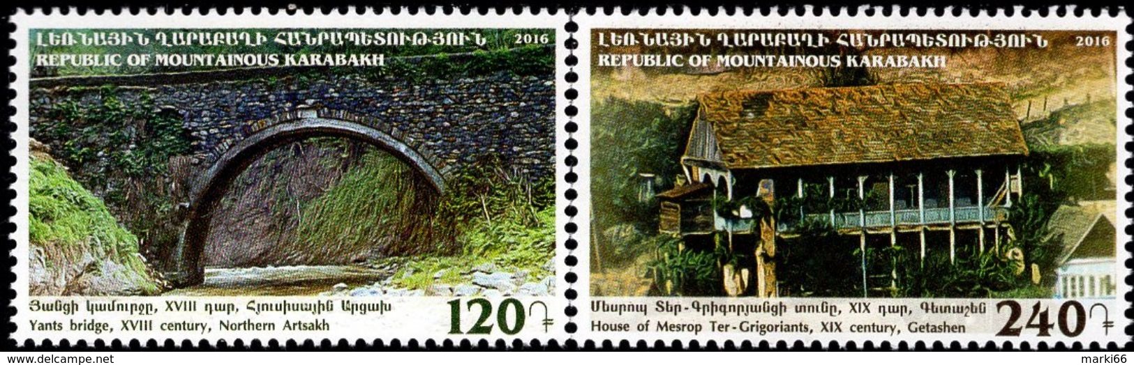 Armenia - Nagorno-Karabakh - 2016 - Historic Sights - Yants Bridge And House Of Mesrop - Mint Stamp Set - Arménie