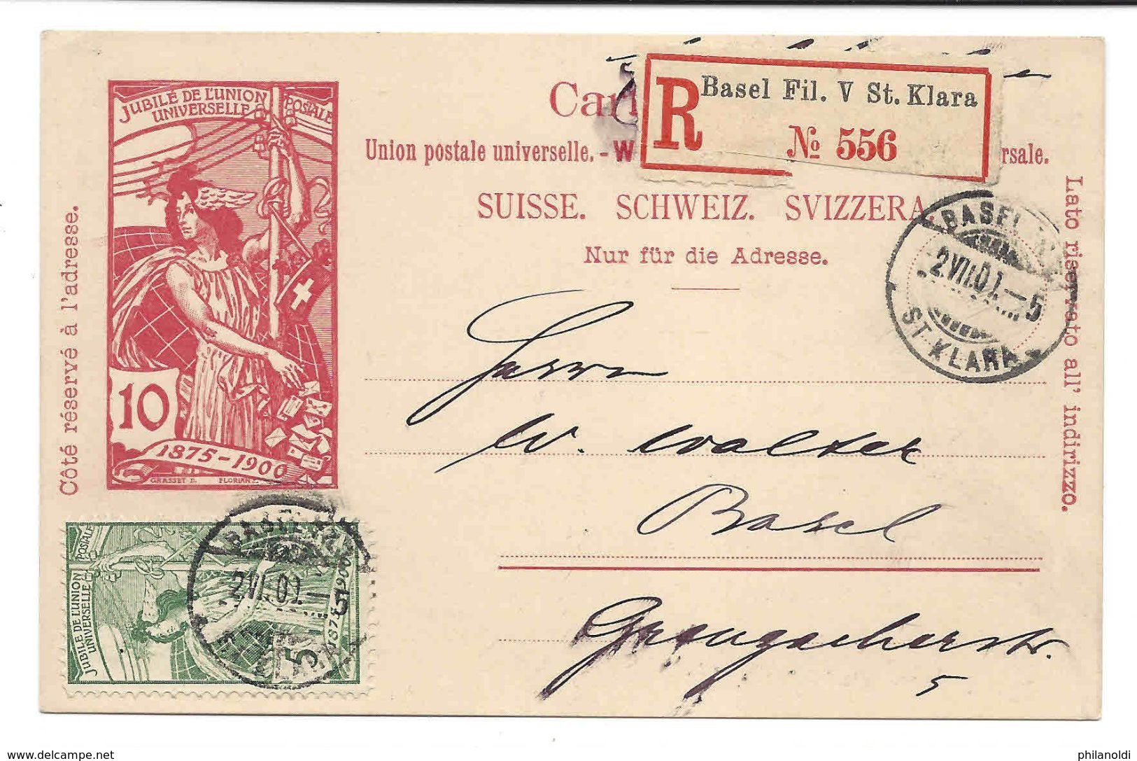 UPU 5 C Vert 2 VII 1900 Sur Entier Postal UPU 10 C Rouge, Recommandé, Premier Jour Timbre Et Entier Postal, Ersttag - Lettres & Documents