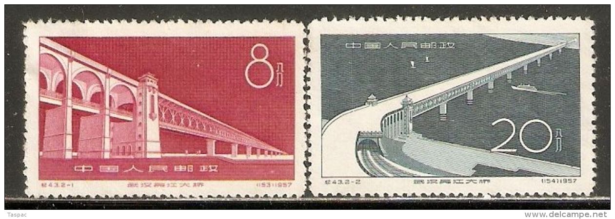 China P.R. 1957 Mi# 347-348 (*) Mint No Gum - Completion Of Yangtze River Bridge At Wuhan - Ungebraucht