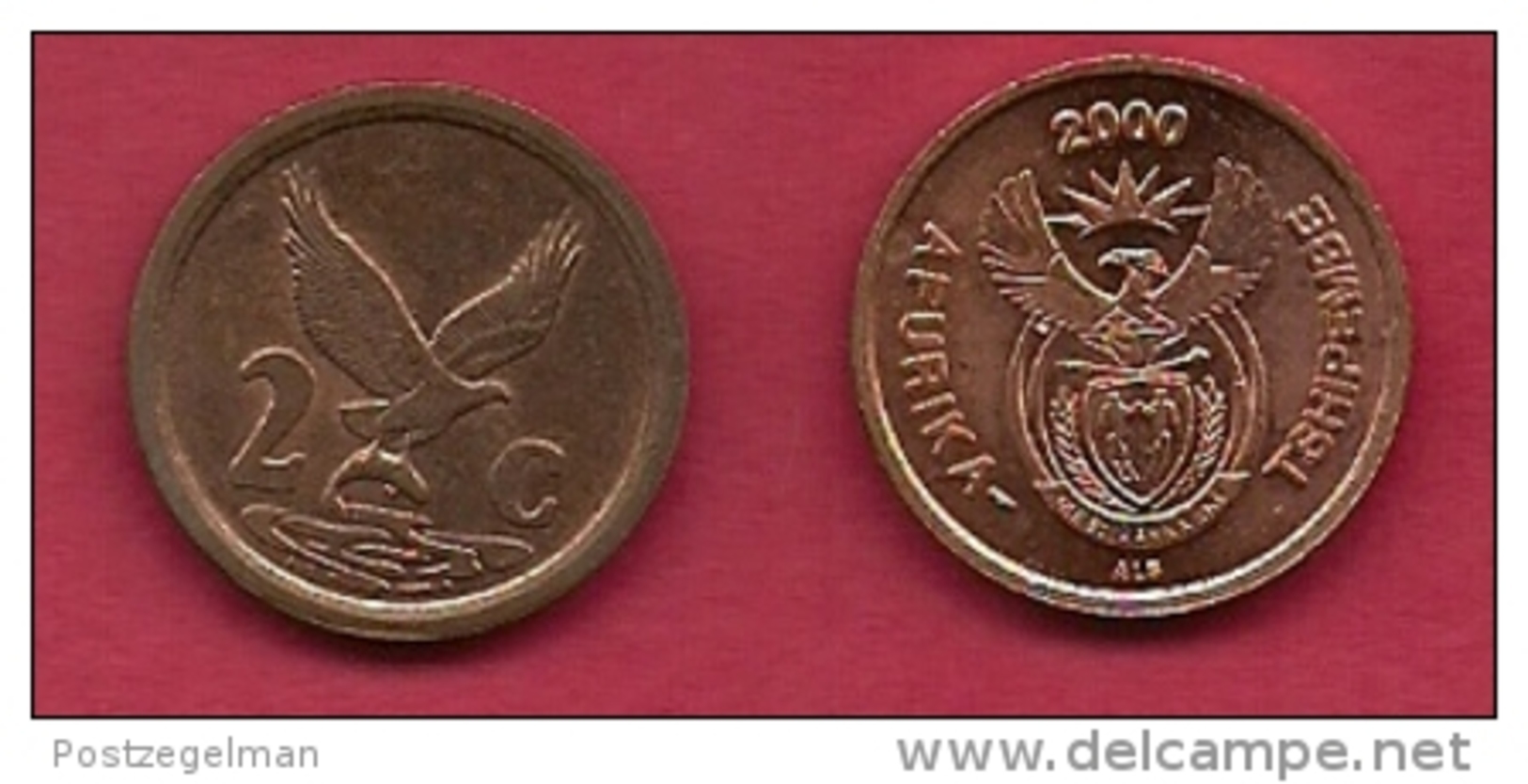 SOUTH AFRICA, 2000, 5 Off Nicely Used Coins 2 Cent C2156 (new Coat Of Arms) - South Africa