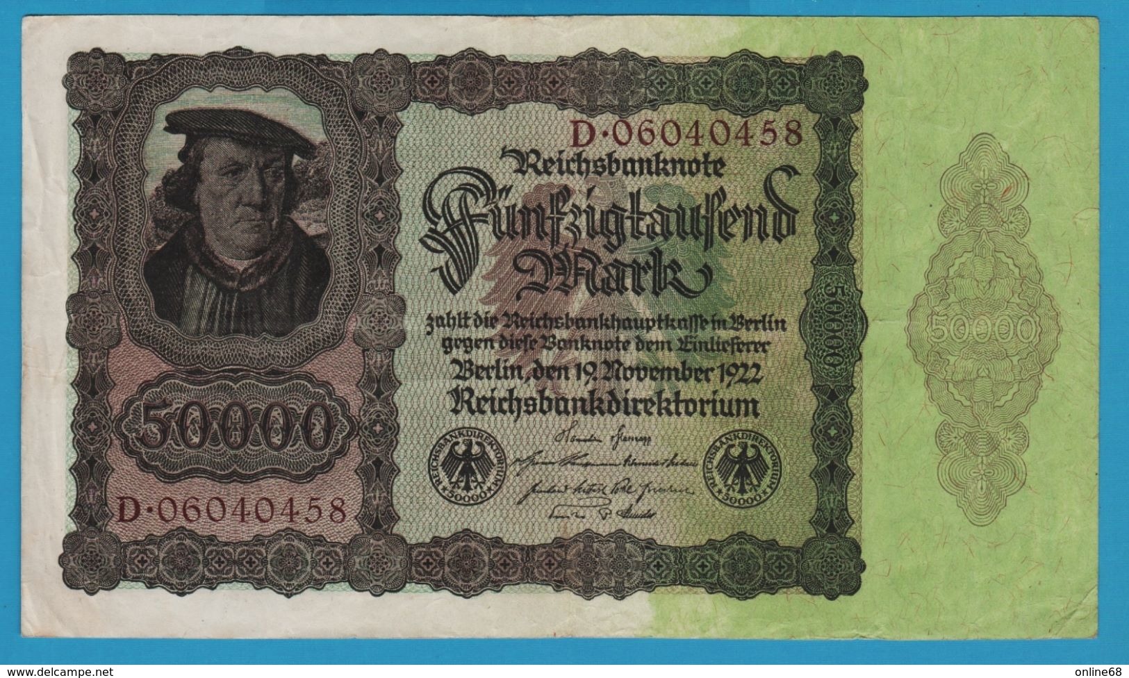 DEUTSCHES REICH 	50000 Mark 19.11.1922	# C.05899621 P# 80 Bürgermeister Brauweiler - 50000 Mark