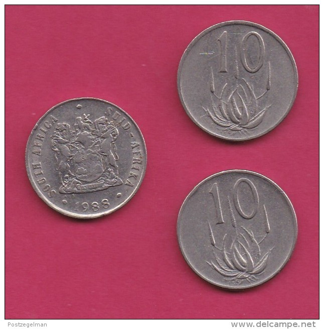 SOUTH AFRICA, 1988, 3 Off Normally Used Coins Of 10 Cent , Nickel,  KM85, C3278 - South Africa