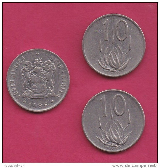 SOUTH AFRICA, 1985, 3 Off Normally Used Coins Of 10 Cent , Nickel,  KM85, C3275 - South Africa