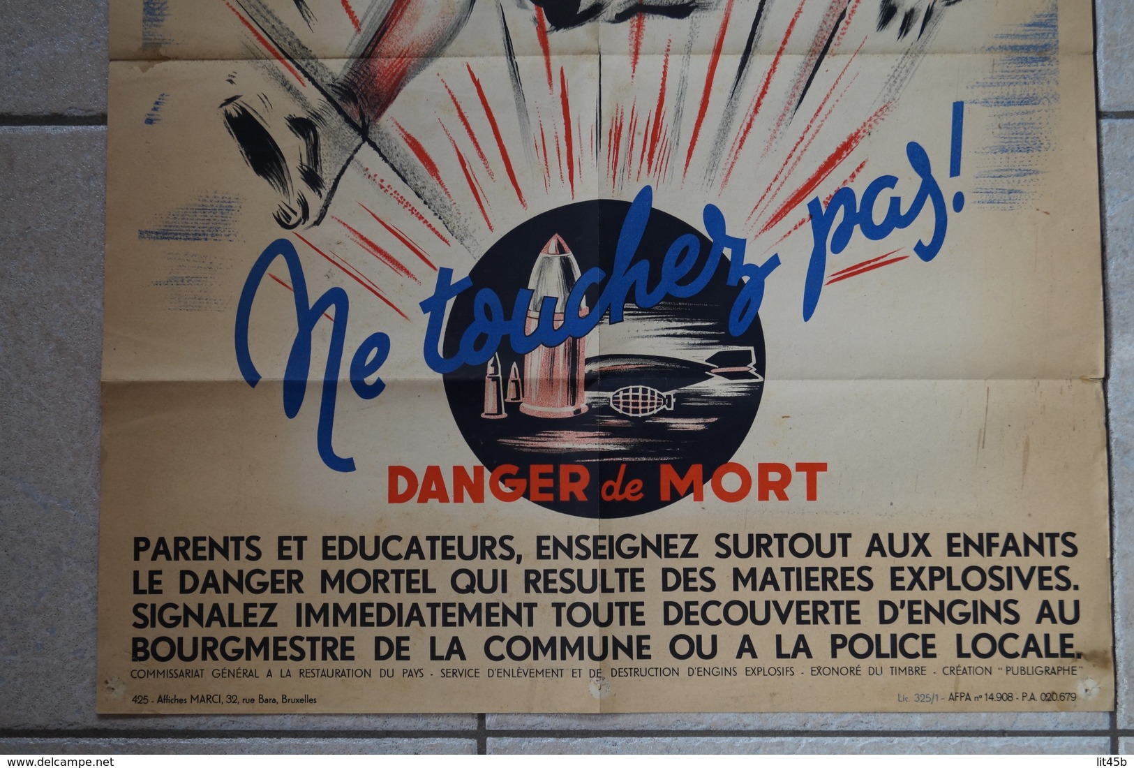 RARE Ancienne Affiche Originale Du Début 20 Iem.Affiche Marci Bruxelles,ne Touchez Pas,danger De Mort - Affiches