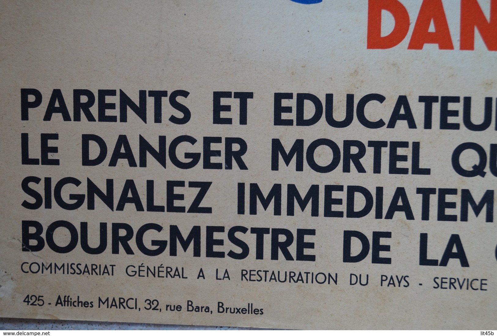 RARE Ancienne Affiche Originale Du Début 20 Iem.Affiche Marci Bruxelles,ne Touchez Pas,danger De Mort - Manifesti