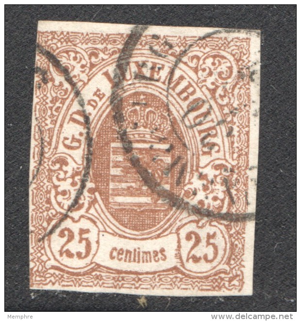 Luxembourg  Armoiries 25 Cent  No 8 Oblitéré - 1859-1880 Armoiries