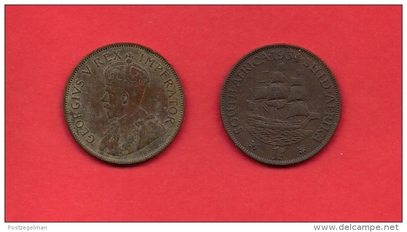 SOUTH AFRICA, 1934,  Circulated Coin, 1 Penny, George V, Km 14.3, C1418 - Zuid-Afrika