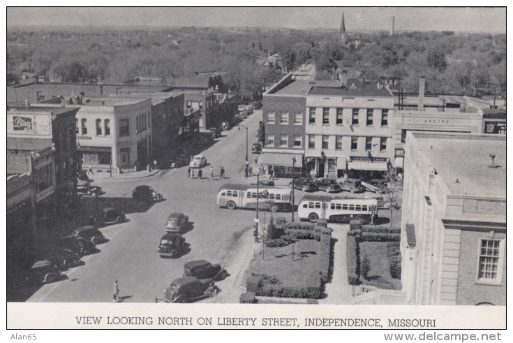 Independence Missouri, Liberty Street Scene, Autos Buses, C1940s Vintage Postcard - Independence