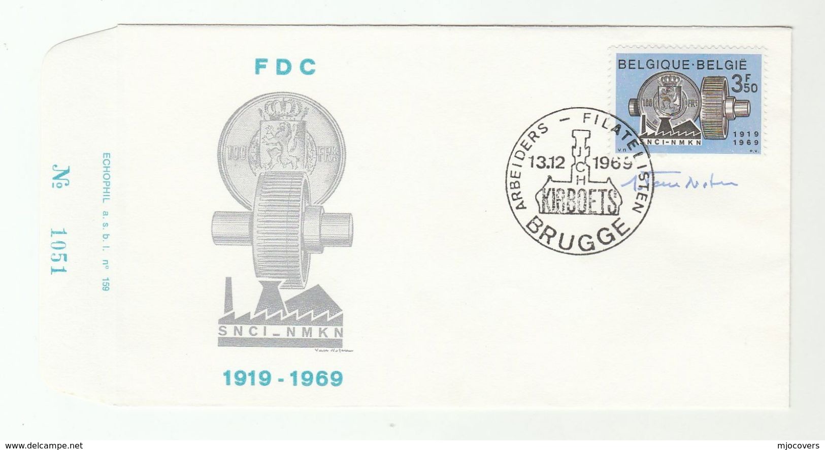 1969 - SIGNED - FDC BELGIUM Credit Union HERALDIC LION Stamps Cover SPECIAL Pmk BRUGGE - 1961-1970
