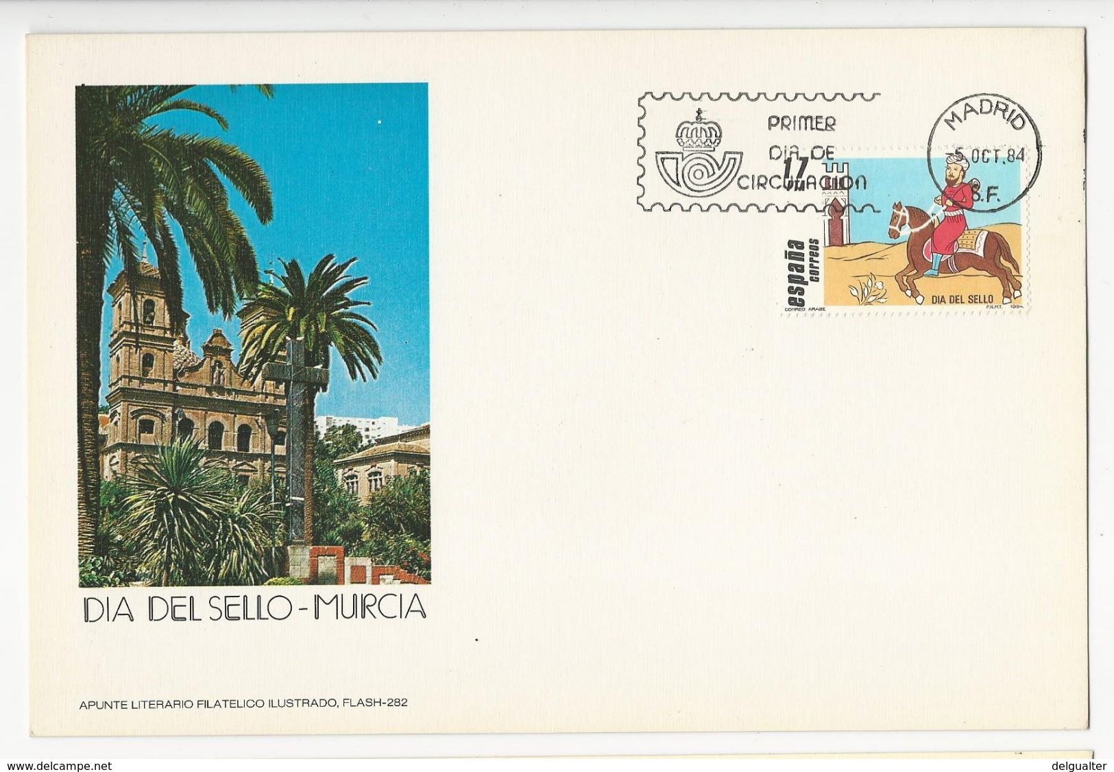 FDC Card (21x14cm) Apunte Literario Filatelico Ilustrado, Flash-282 * 1984 * Madrid * Dia Del Sello-Murcia - FDC