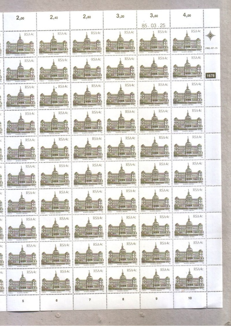 South Africa 1982 Sheet 4c Buildings Set Raadsaal Pretoria MNH Stamps - Blocs-feuillets