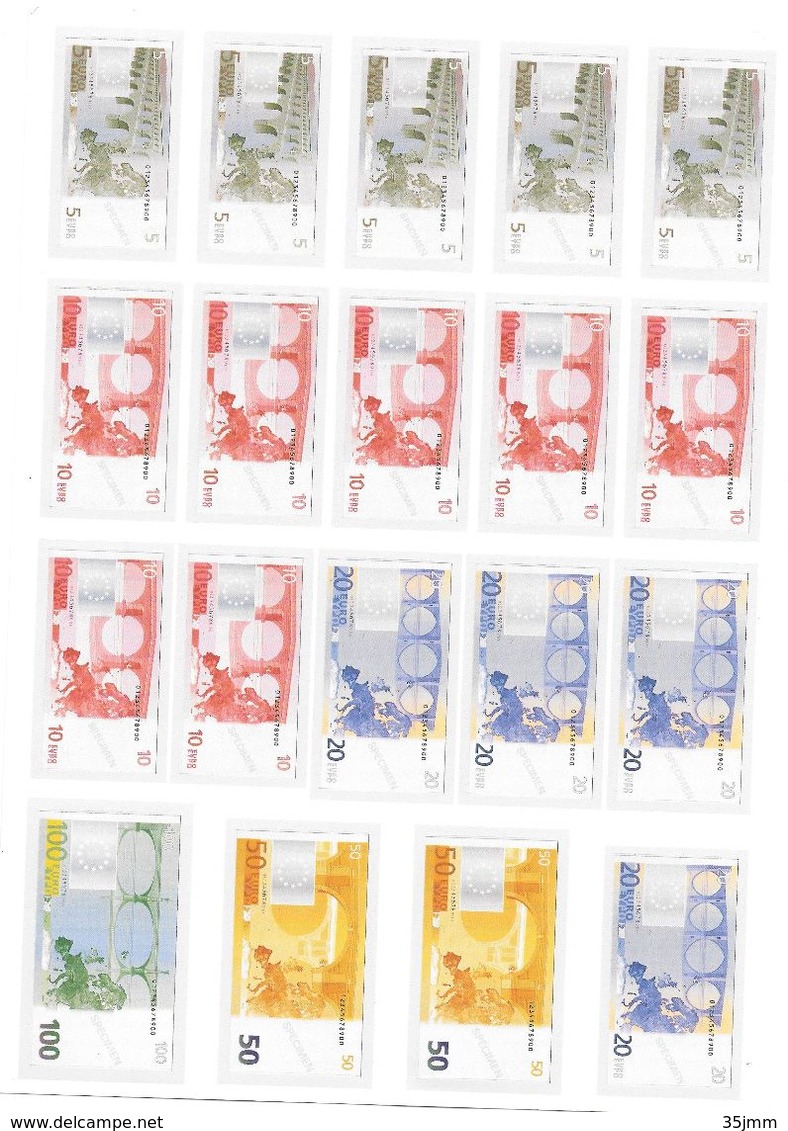 Planche De Billets Euros Format A4 Prédécoupés - Specimen