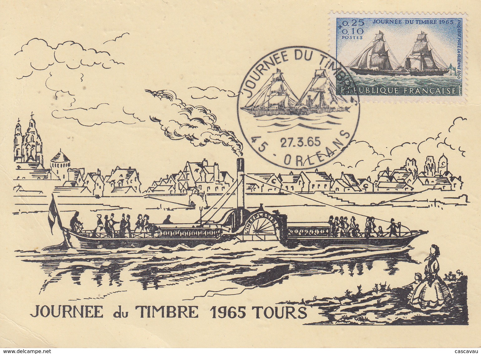 Carte   Locale  1er  Jour  FRANCE   JOURNEE  Du  TIMBRE    TOURS   Oblitération   ORLEANS  1965 - Journée Du Timbre