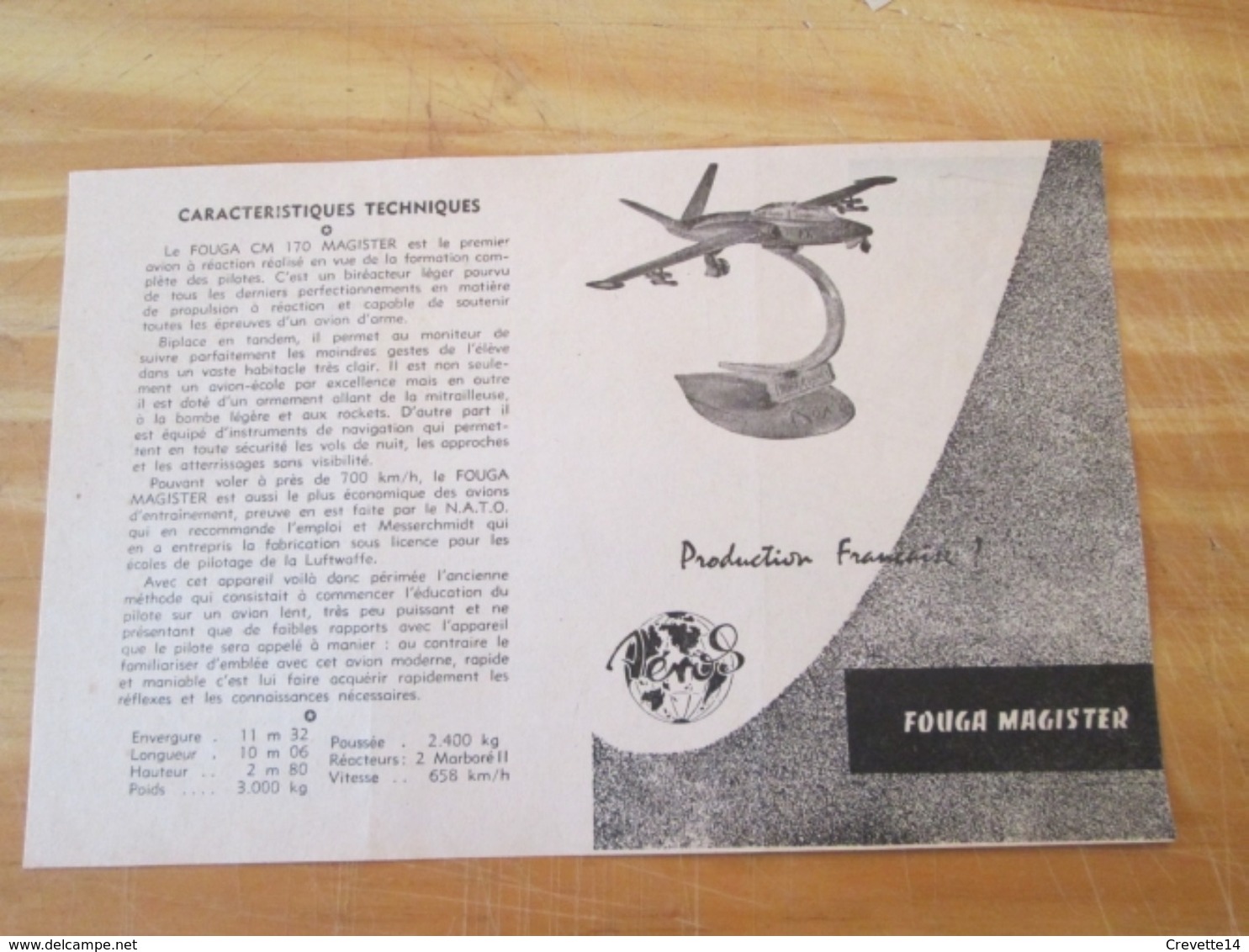 Rare : NOTICE DE MONTAGE Années 60 Pour Maquette Plastique AEROS : FOUGA MAGISTER - Aviones