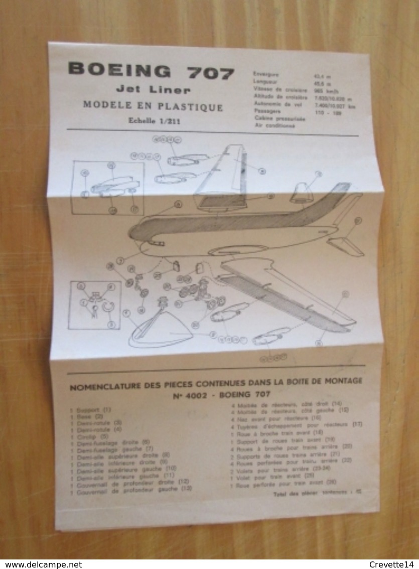 Rare : NOTICE DE MONTAGE Années 60 Pour Maquette Plastique MARQUE INCONNUE : BOEING 707 1/211e - Vliegtuigen