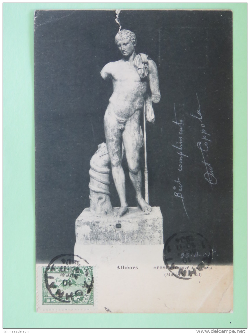 Greece 1917 Postcard ""Athenes - Hermes Statue"" To England - Cartas & Documentos