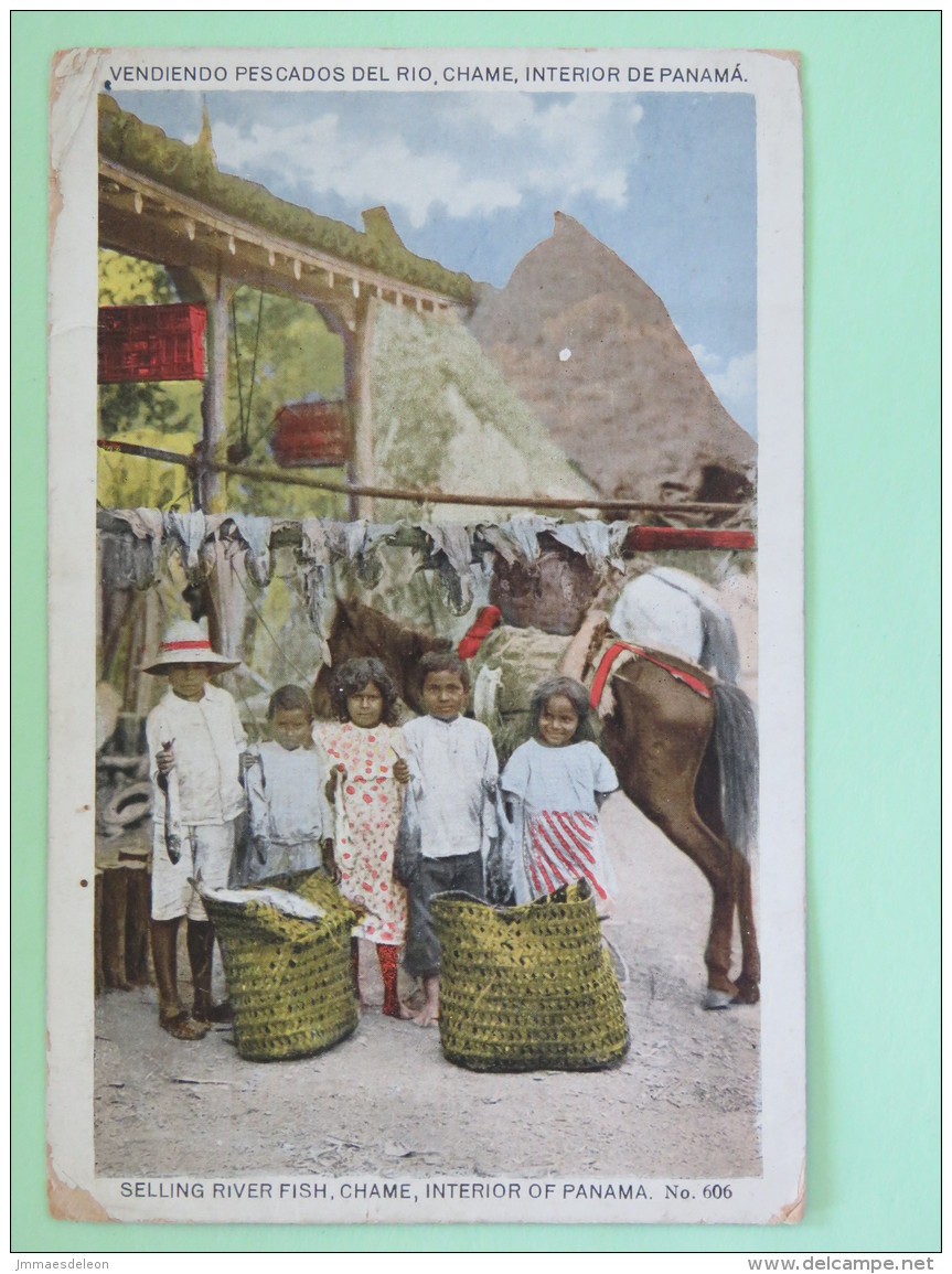 New Zealand 1923 Postcard ""selling River Fish - Panama"" Wellington To England - Commerce - Horses Children - Briefe U. Dokumente