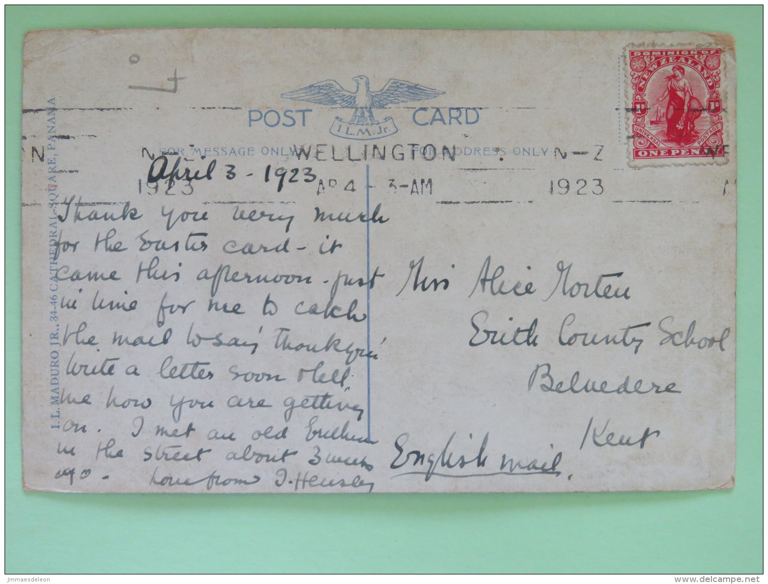 New Zealand 1923 Postcard ""selling River Fish - Panama"" Wellington To England - Commerce - Horses Children - Briefe U. Dokumente