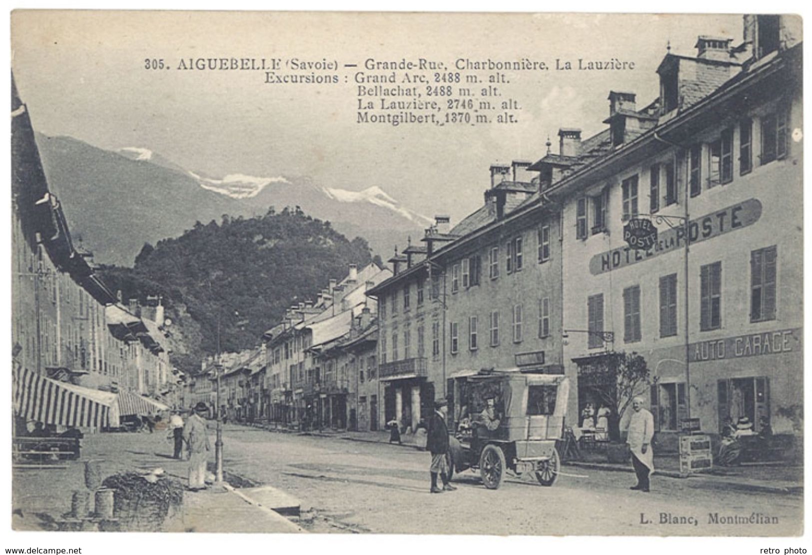 Cpa Aiguebelle - Grande Rue, Charbonnière, La Lauzière .. ( Hôtel De La Poste, Automobile ) - Aiguebelle