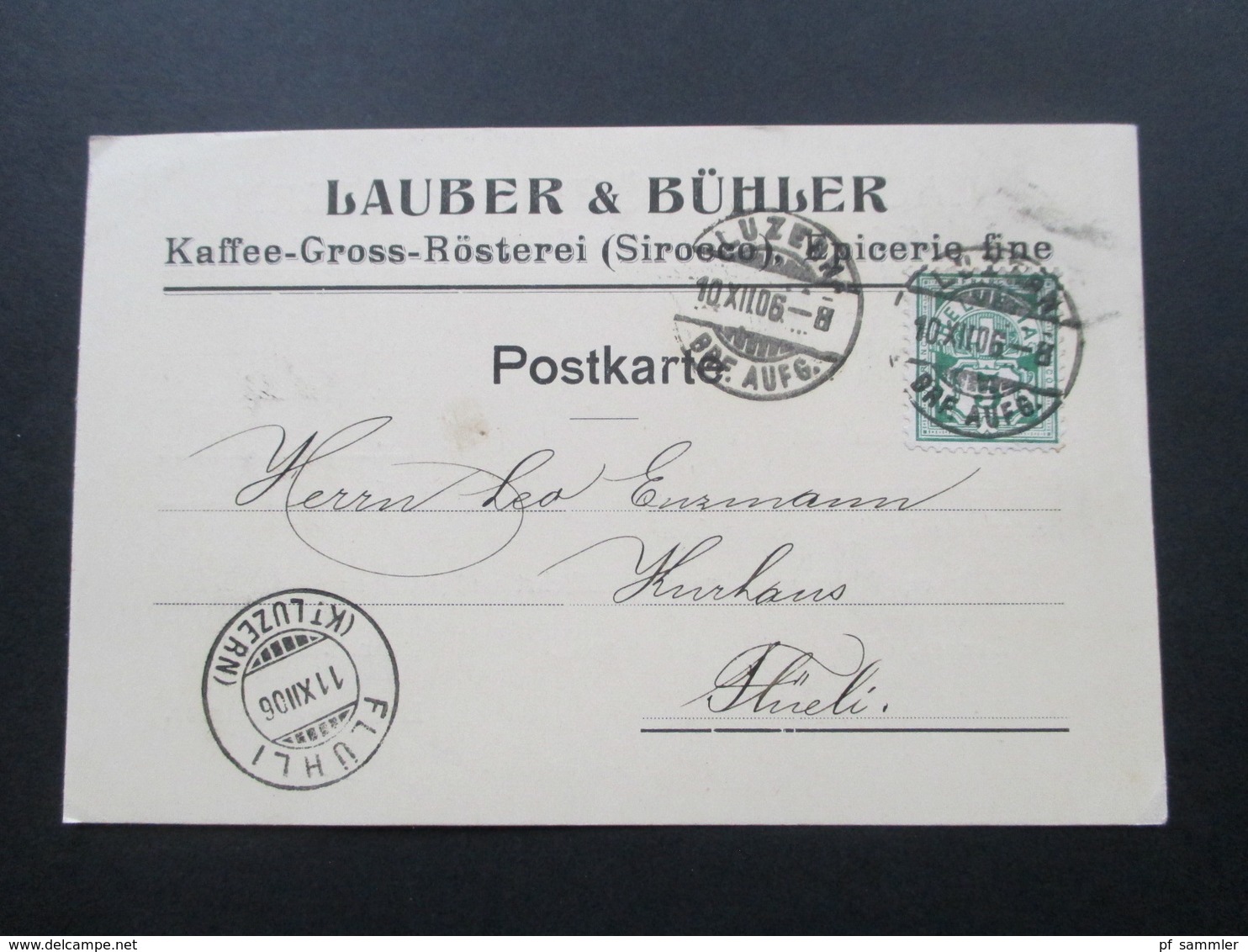 Schweiz 1906 Firmenkarte Lauber & Bühler Kaffee Gross Rösterei (Sirocco) Epicerie Fine. Kolonialwaren. Thee Import - Lettres & Documents