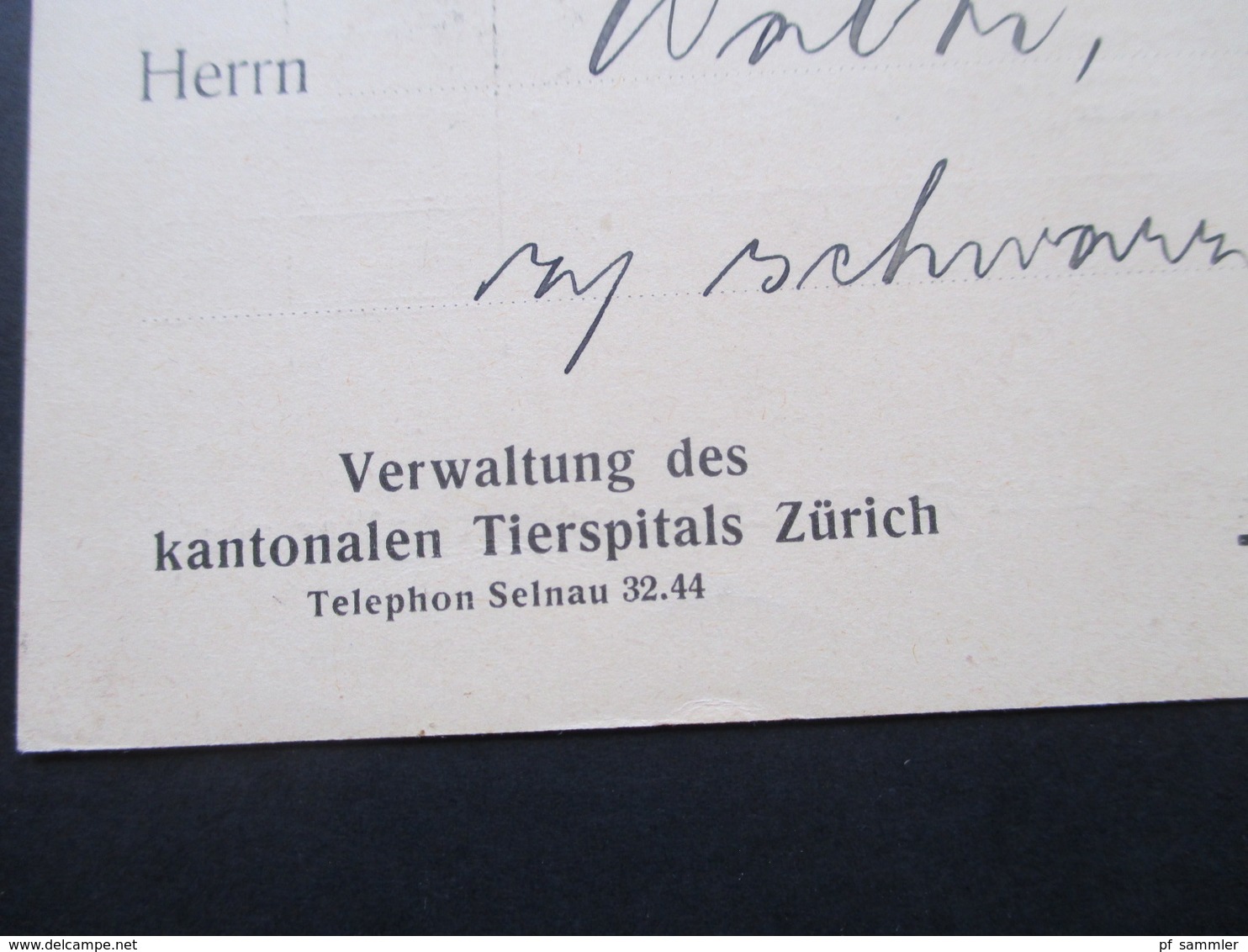 Schweiz 1927 Postkarte Verwaltung Des Kantonalen Tierspitals Zürich. Nachnahmekarte. Spitalkosten - Briefe U. Dokumente