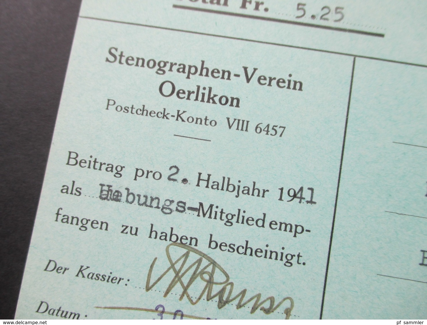 Schweiz 1941 Nachnahmekarte Stenographen Verein Oerlikon. Mitgliedsbeitrag - Briefe U. Dokumente