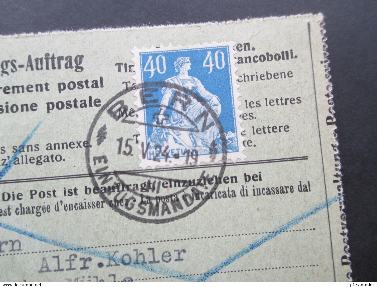 Schweiz 1924 Einzugsauftrag Einschreiben Bern Einzugsmandate No 611. Verweigert! Retour - Cartas & Documentos