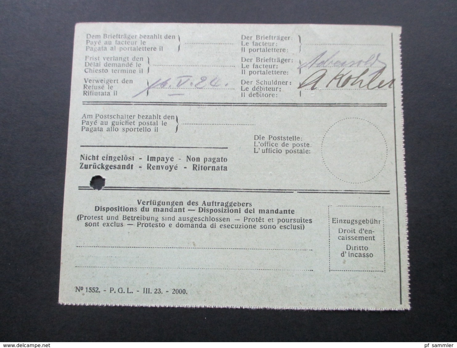 Schweiz 1924 Einzugsauftrag Einschreiben Bern Einzugsmandate No 611. Verweigert! Retour - Briefe U. Dokumente
