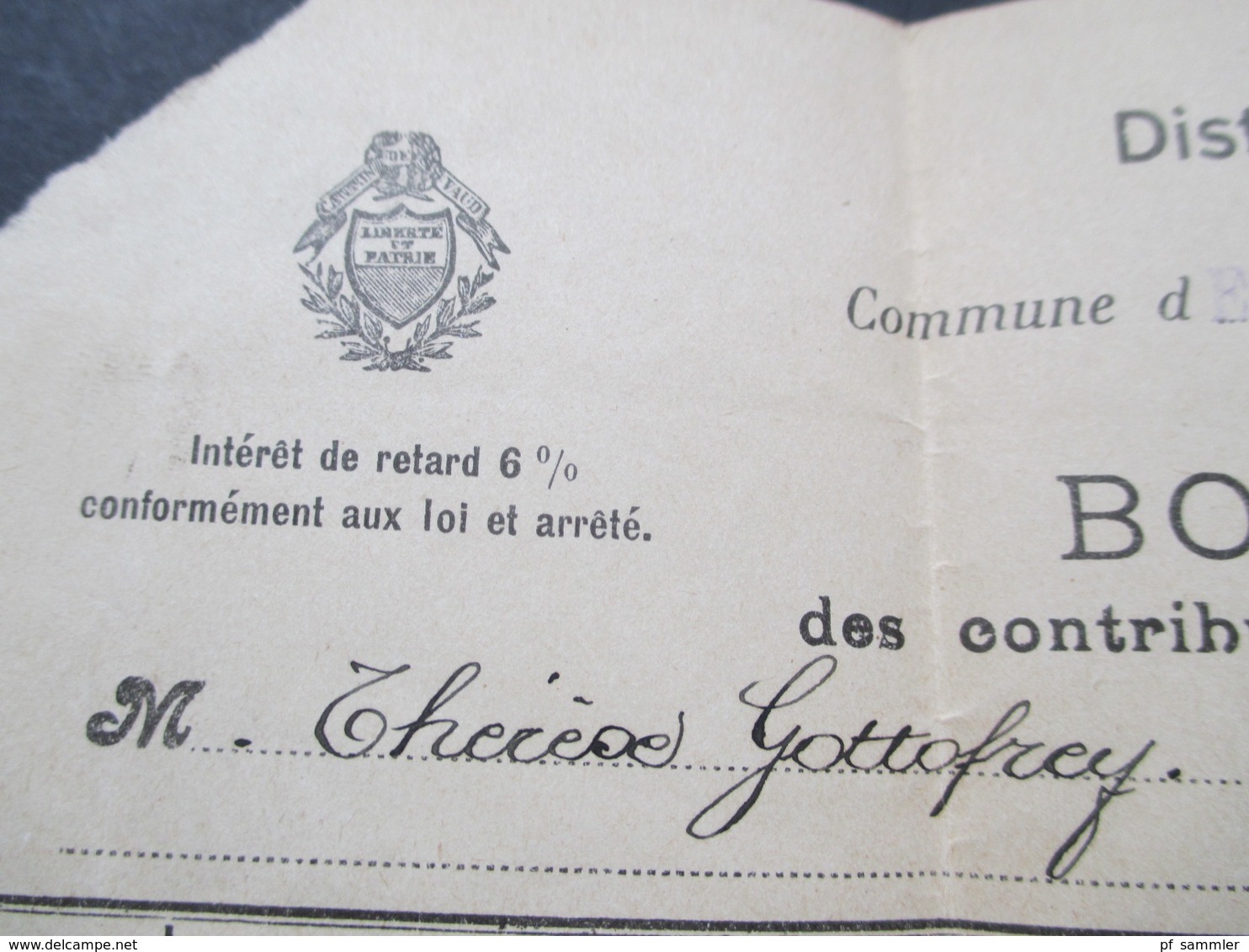 Schweiz 1921 Brief / Vericherungsschein Receveur Echallens Nach Estrayer Le Lac - Cartas & Documentos