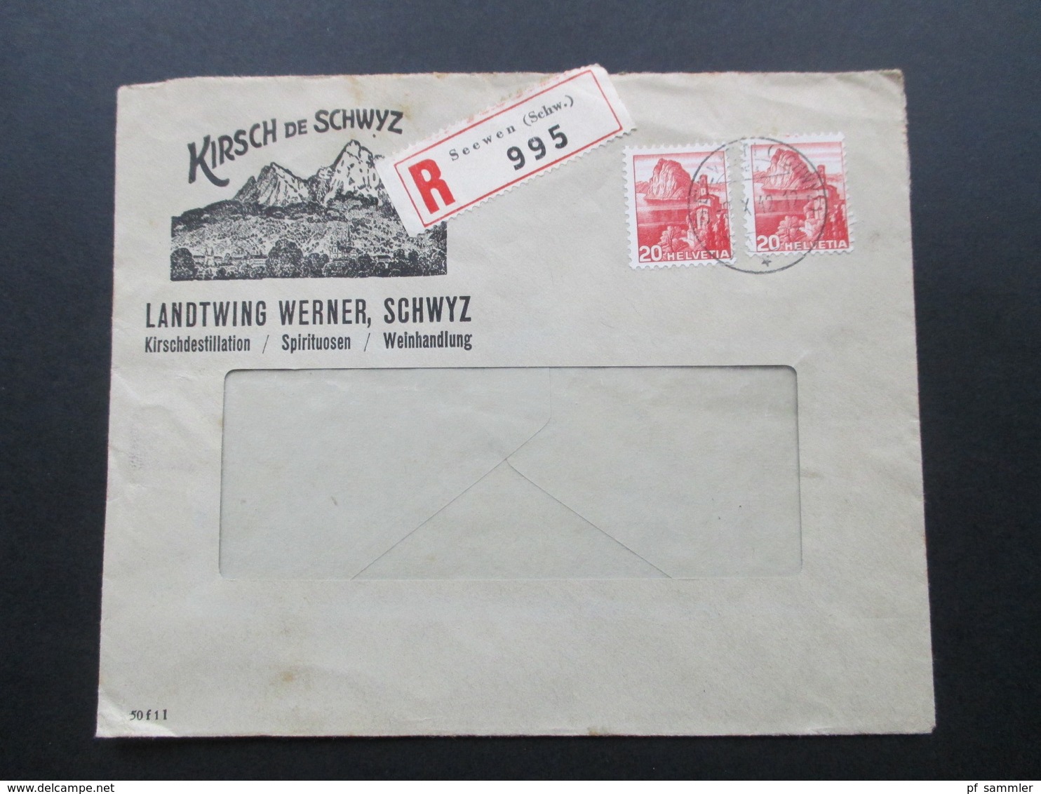 Schweiz 1942 Firmenbrief Kirsch De Schwyz Landtwing Werner. Kirschdetillation, Spirituosen, Weinhandlung. R-Brief Seewen - Briefe U. Dokumente