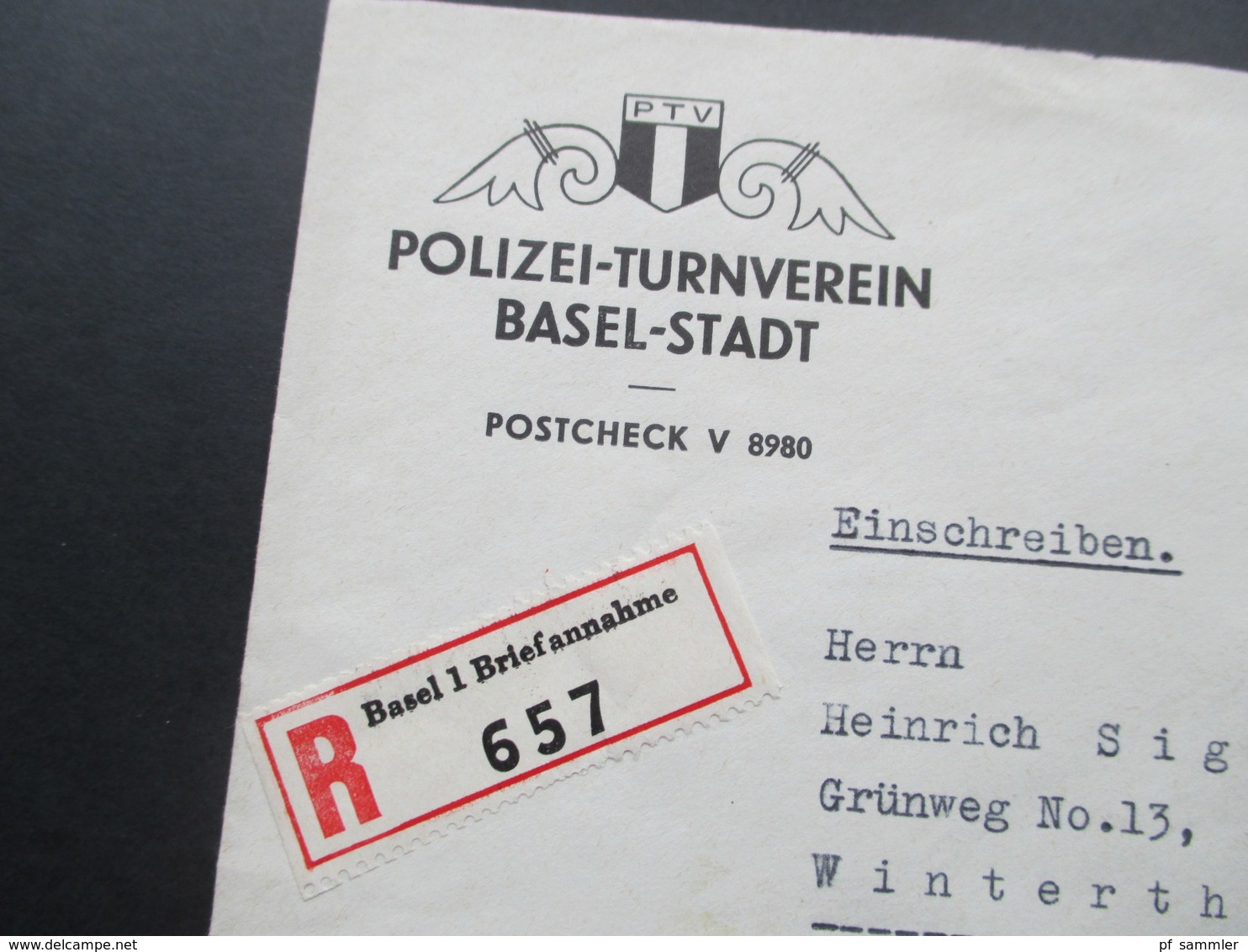 Schweiz 1941 2 R-Briefe PTV Polizei Turnverein Basel. Basel 1 Briefannahme. Einschreiben. Z.T. Senkr. Paare! - Briefe U. Dokumente