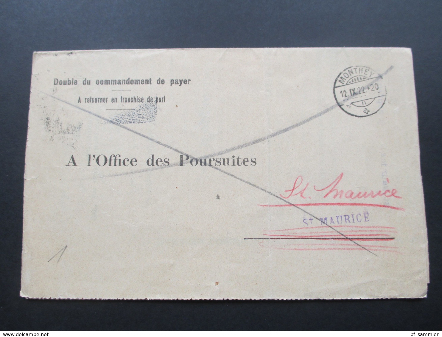 Schweiz Brief 1922 Formular Doppelt Verwendet! R-Brief. Double Du Commandement De Payer. Monthey - Briefe U. Dokumente