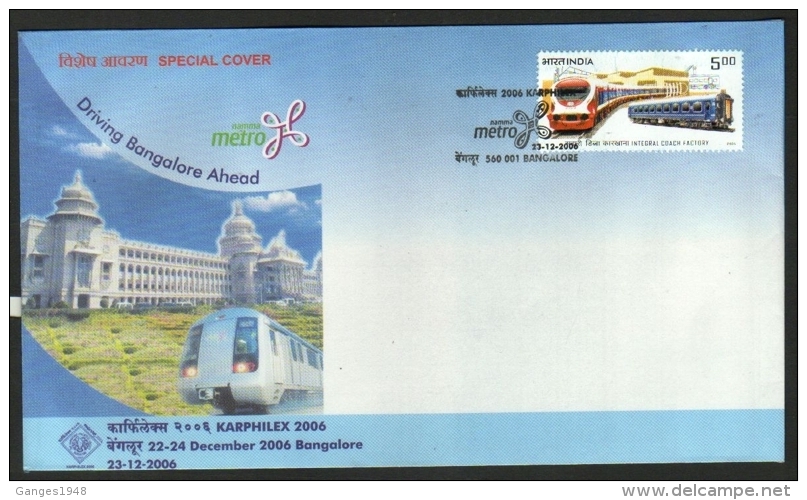 India  2006  KARPHILEX  Bangalore Metro Train  Cover  # 10244    Inde Indien - Trains