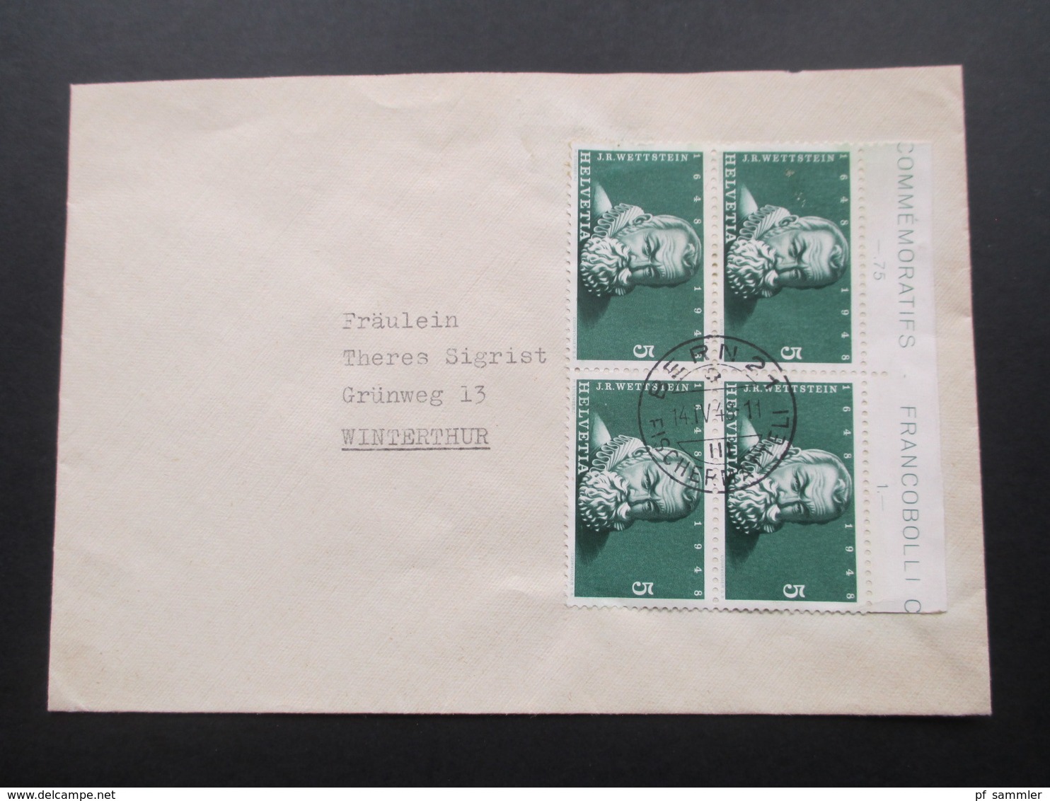 Schweiz Brief 1948 Nr. 496 Als 4er Block Mit Oberrand / Randbedruckung! - Briefe U. Dokumente