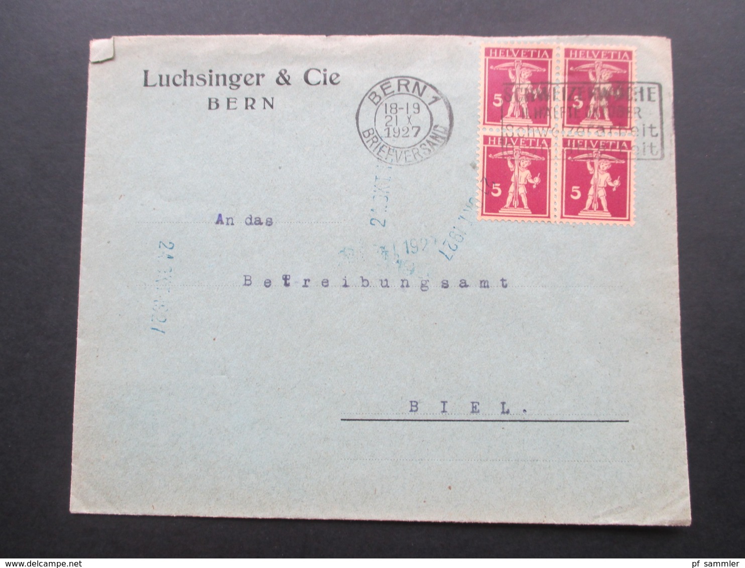 Schweiz Brief 1927 Tellknabe Nr. 163 Als 4er Block. Luchsinger & Cie. Bern. - Cartas & Documentos