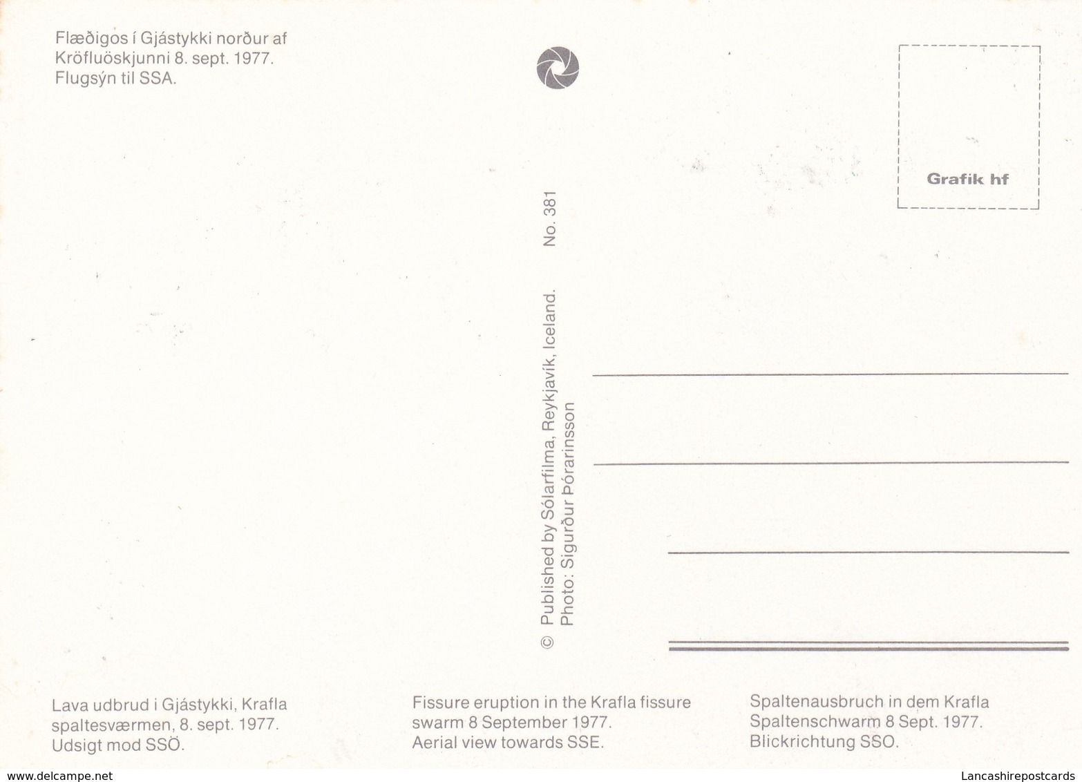 Postcard Iceland Fissure Eruption In The Krafla Fissure 1977 [ Volcano Interest ] My Ref  B22513 - Iceland