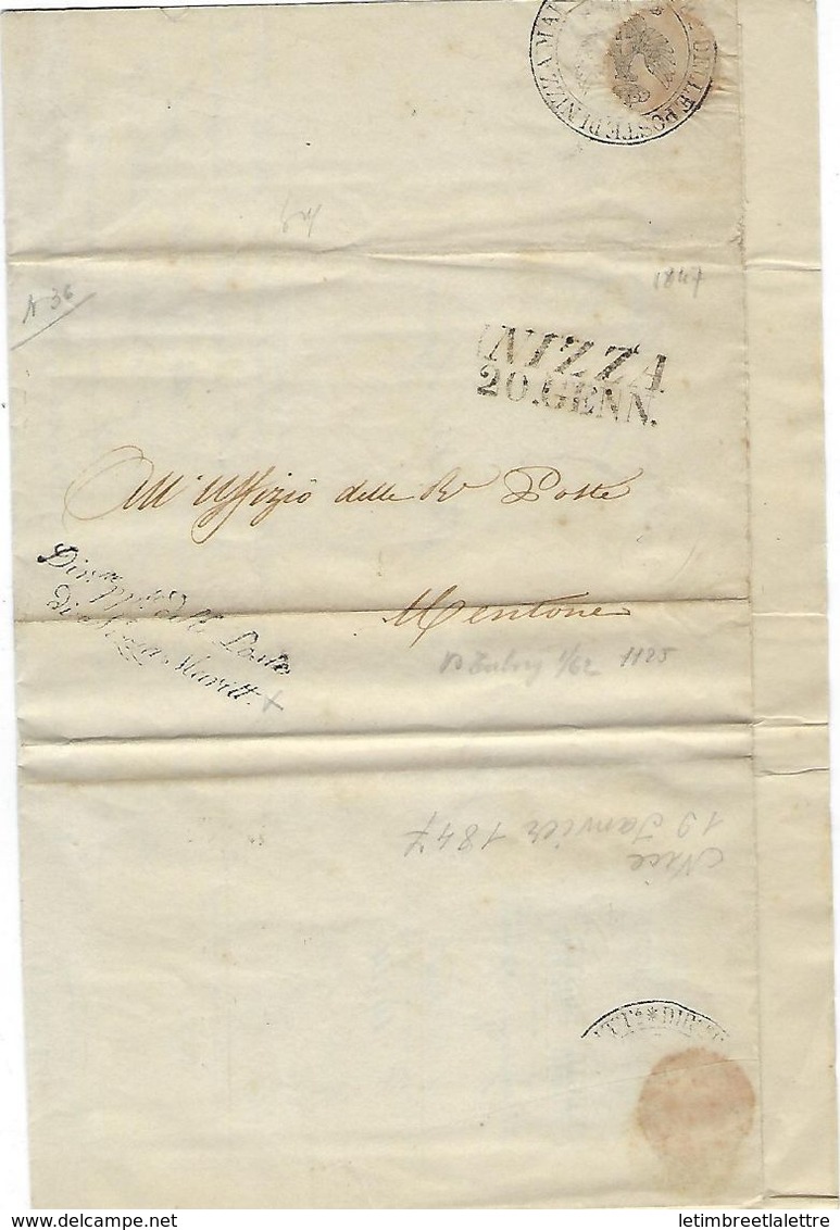 Nice, Sarde En 1847 Avec Griffe De Franchise Pour Menton ( Poste Maritime ) - 1801-1848: Précurseurs XIX