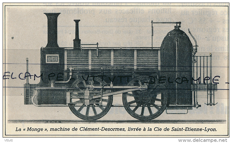 1982 : Document, CHEMIN DE FER, Locomotive  La "Monge" De Clément-Desormes (1847), Compagnie Saint-Etienne - Lyon - Unclassified