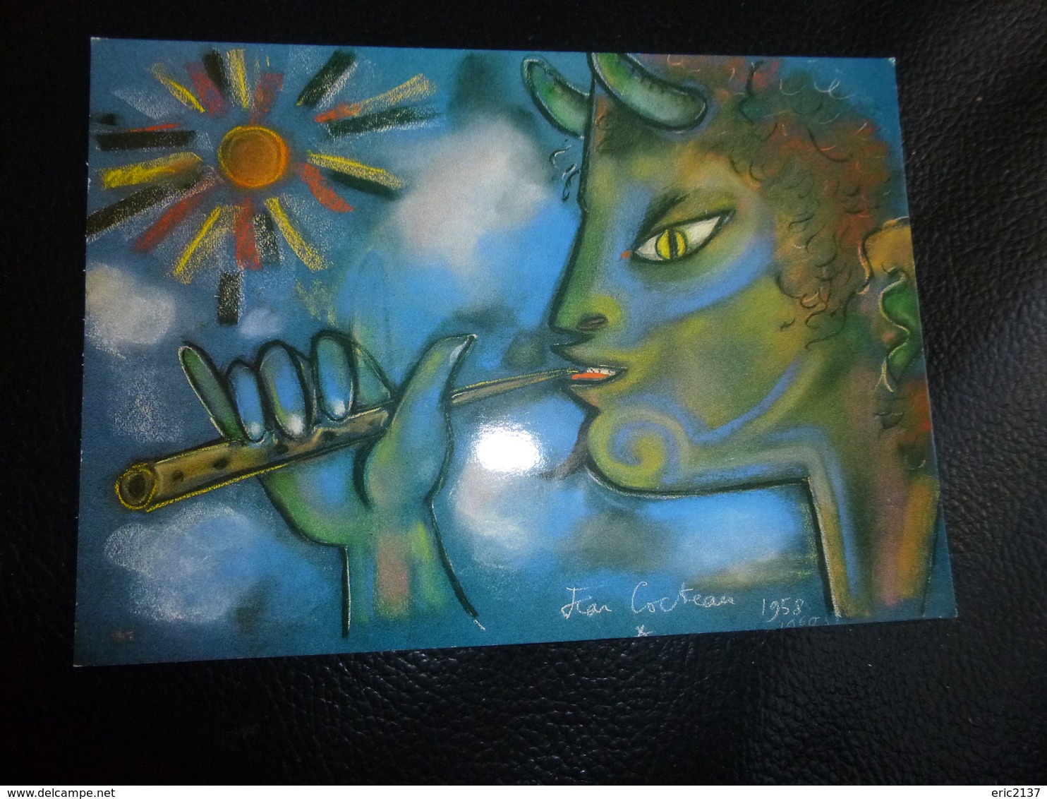 BELLE ILLUSTRATION ...FAUNE JOUANT DE LA FLUTE ..PASTEL 1958 - Cocteau