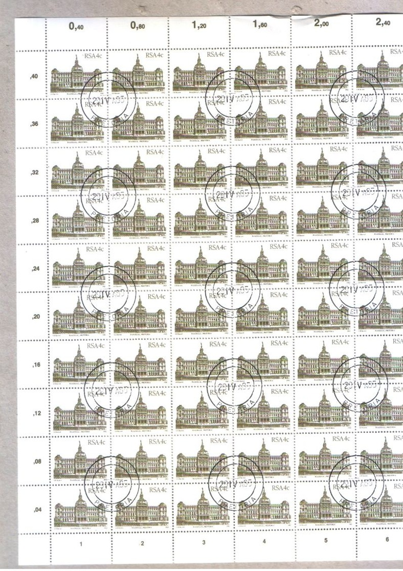 South Africa 1982 Sheet 4c Buildings Set Raadsaal Pretoria CTO Stamps - Blokken & Velletjes