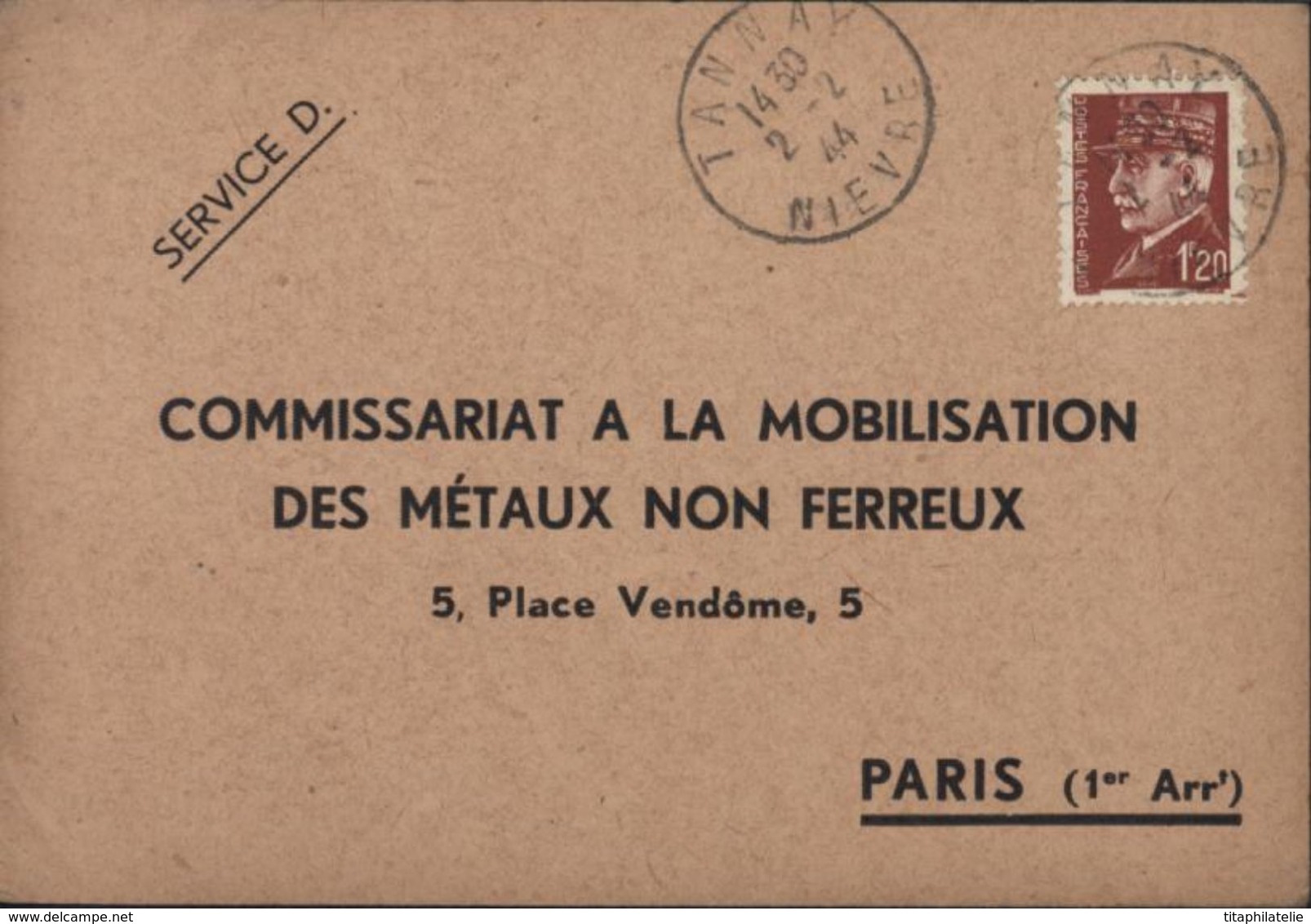 2nde Guerre Mondiale Carte Tambour De Ville Métaux Non Ferreux Amazy Nièvre CAD Tannay 1944 YT 515 Petain Pétain - Guerre De 1939-45