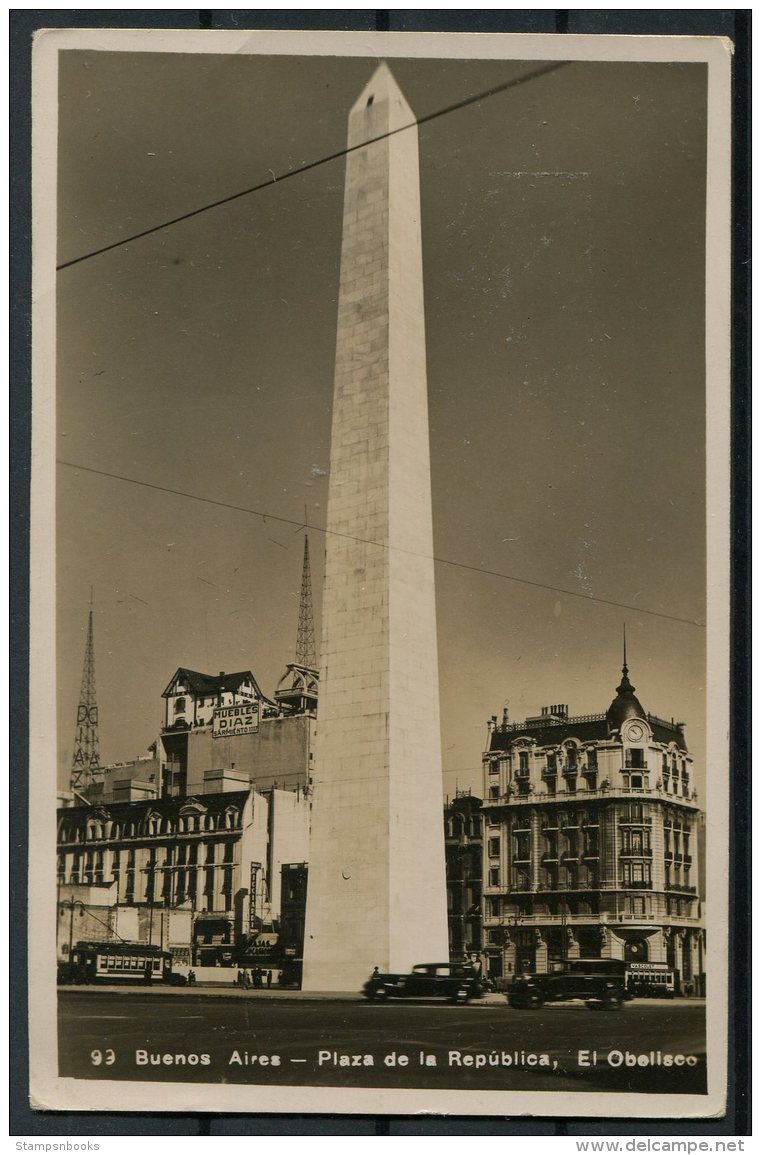 1937 Argentina, Buenos Aires, Plaza De La Republica RP Postcard - Basel, Switzerland. Barbados Trinidad Ship, Le Havre - Covers & Documents