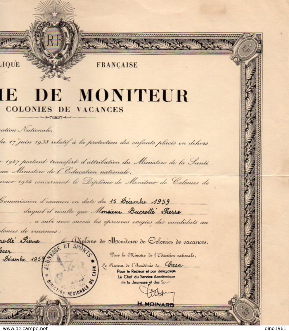 VP11.918 - 1959 - HOULGATE X CAEN - Diplôme De Moniteur De Colonies De Vacances Mr P. DUCROTTE - Diplomi E Pagelle