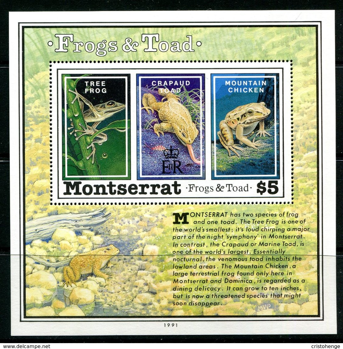 Montserrat 1991 Frogs And Toad MS MNH (SG MS863) - Montserrat