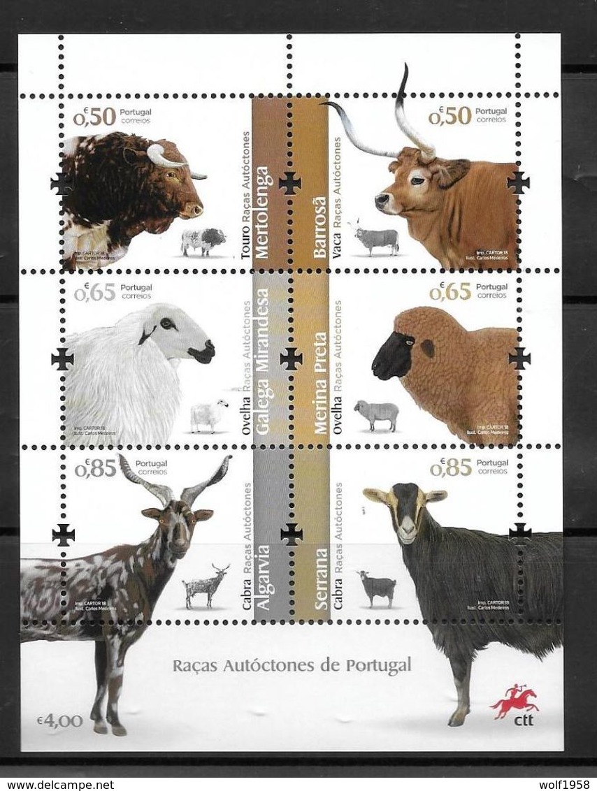 PORTUGAL NATIVE ANIMAL BREEDS (CATTLE,GOAT) SOUVENIR SHEET 2018 - 6 MNH STAMP - Gebraucht