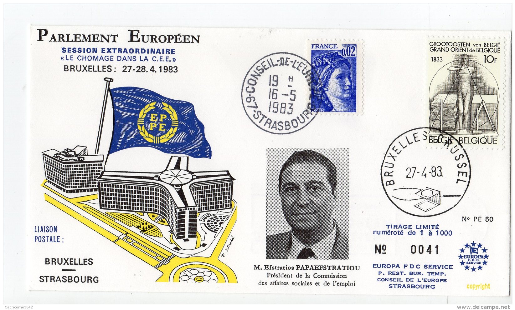 1983-Conseil De L'Europe -Bruxelles-Session Extraordinaire :Le Chômage Dans La C.E.E. Mr PAPAEFSTRATIOU Pdt Aff. Sociale - Europese Instellingen